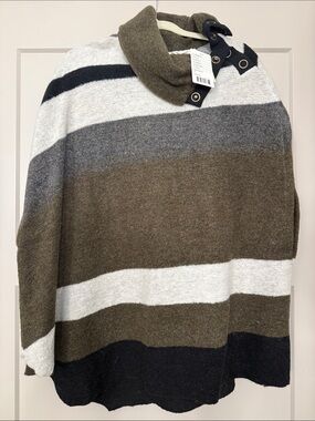 Tabitha Striped Poncho Shrug in Olive, Gray, Black & Cream